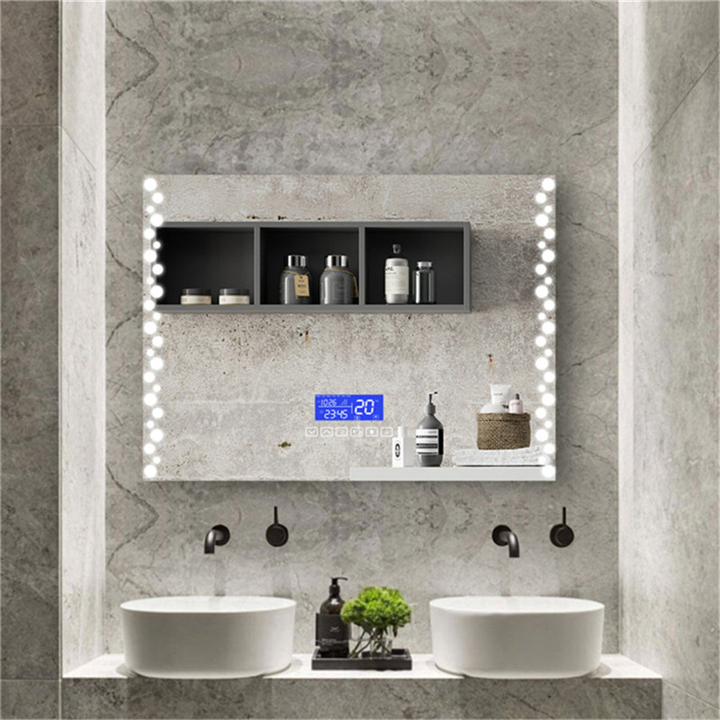Spejl med tågeløst nærkontakt med tre farvelys med indbygget spejlbillede med Bluetooth/Digital Clock/Defogger